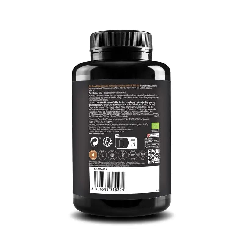 Zenement Ashwagandha Organic Ksm-66, 120 gélules végétaliennes