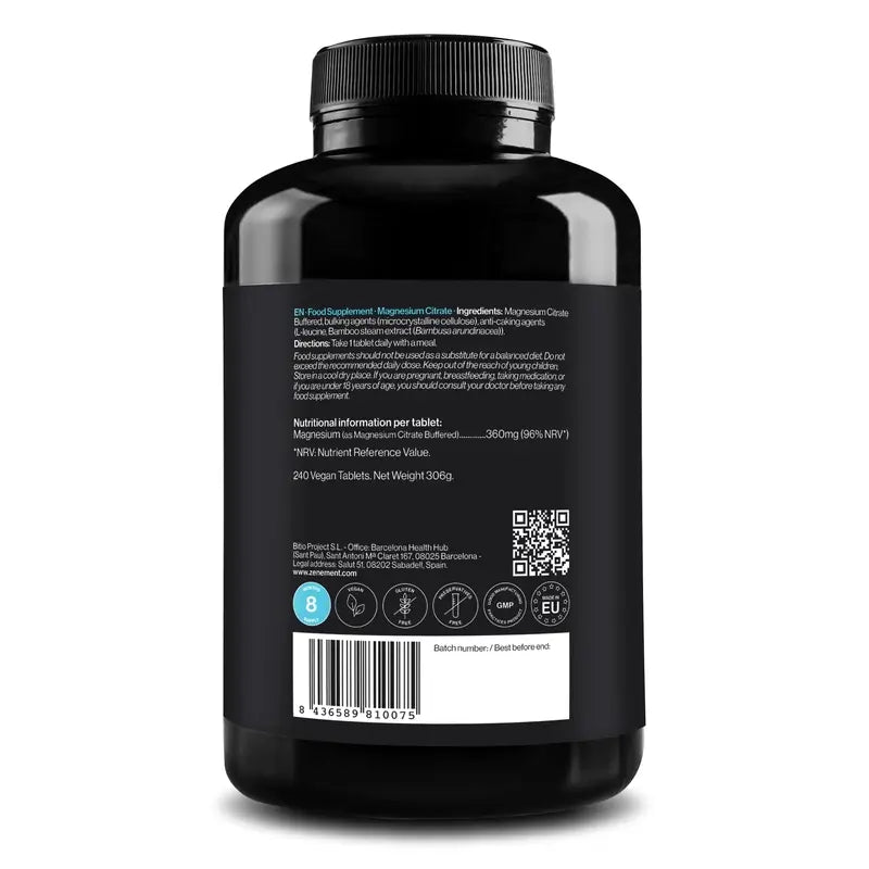 Zenement Citrate de Magnésium, 240 comprimés végétaliens