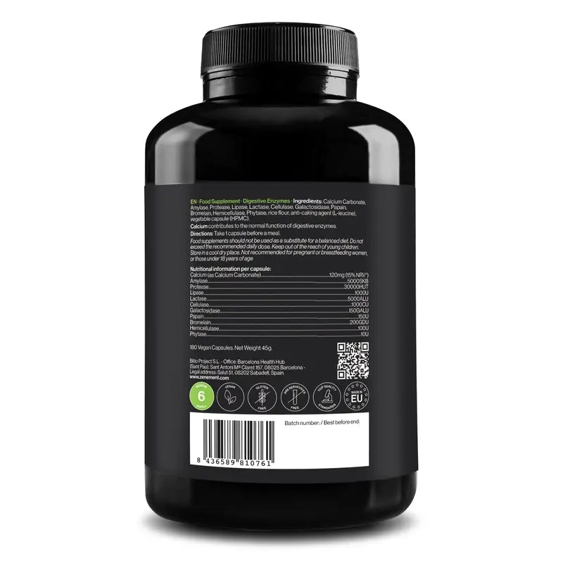 Zenement Digestive Enzymes, 180 gélules végétaliennes