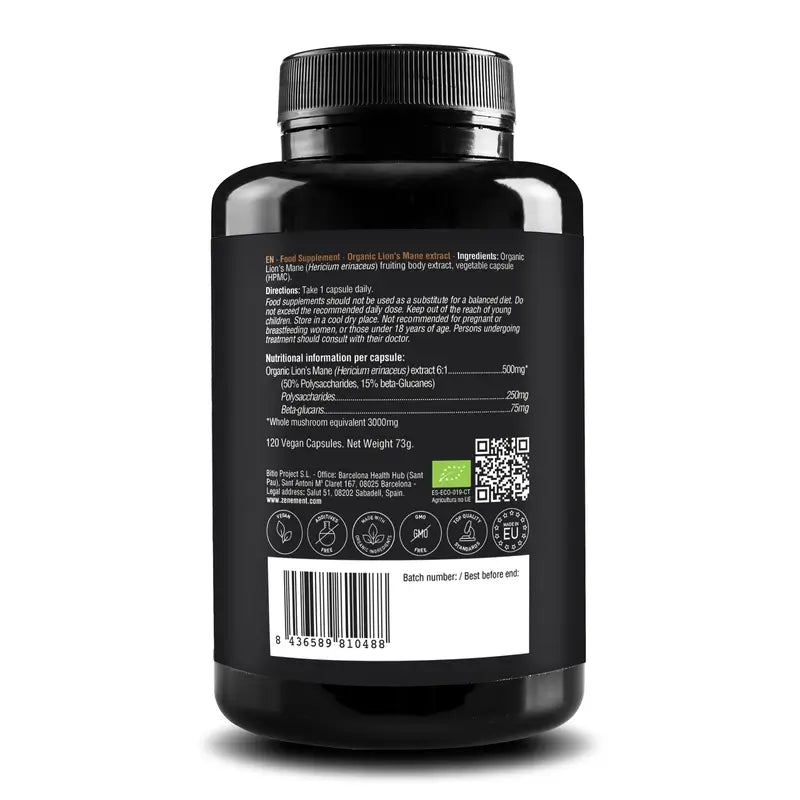 Zenement Lion's Mane Extract Organic, 120 gélules végétaliennes