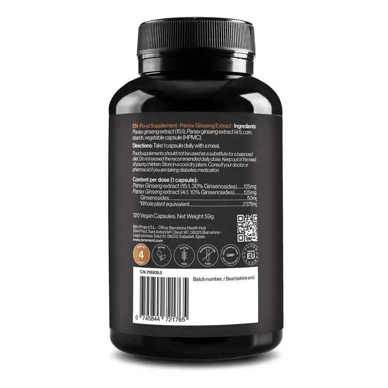Zenement Korean Red Panax Ginseng Extract 120 gélules végétaliennes