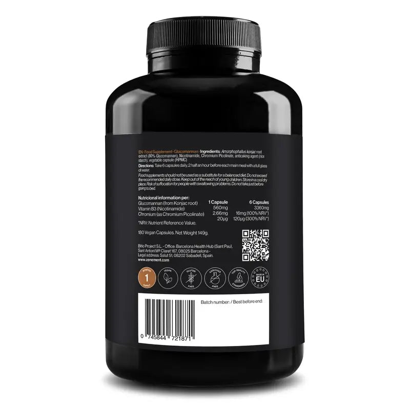 Zenement Glucomannan Natural Satiety, 180 gélules végétaliennes