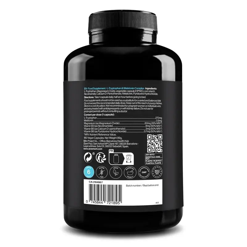 Zenement L-Tryptophan & Melatonin Complex, 180 gélules végétaliennes