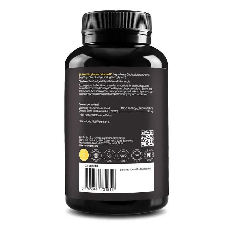 Zenement Vitamine D3 4000 IU, 365 softgels