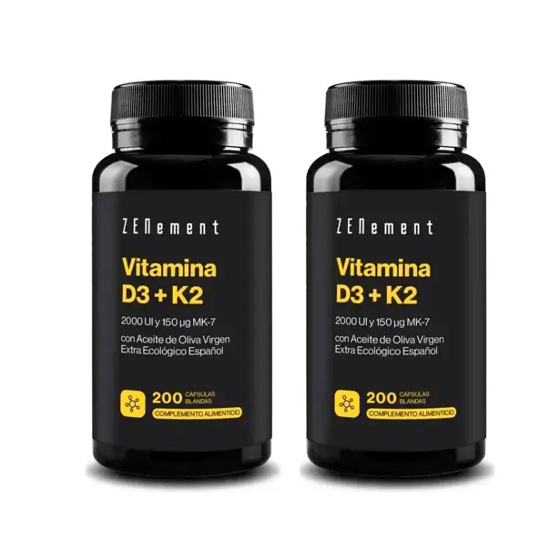 Zenement Vitamine D3 + K2, 2000 IU & 150 µg Mk-7, Pack 2 x 200 softgels