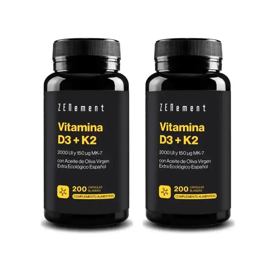 Zenement Vitamine D3 + K2, 2000 IU & 150 µg Mk-7, Pack 2 x 200 softgels