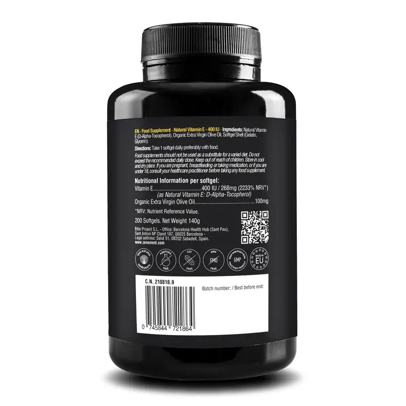 Zenement Natural Vitamin E 400 IU, 200 softgels